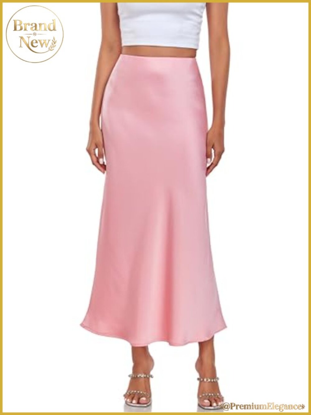 Women's Silk Satin Maxi Skirts High Waist Elastic A-Line Long Skirt